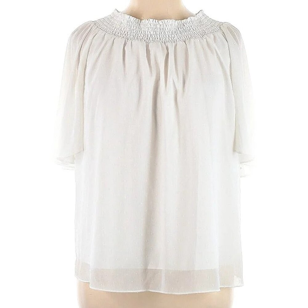 Tahari Stunning Sheer White Blouse with Textured Neckline
